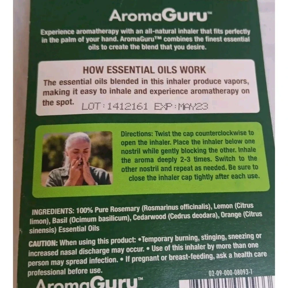 3 AromaGuru Inhalers Relax Energy‎ Focus Aromatherapy Non-medicated